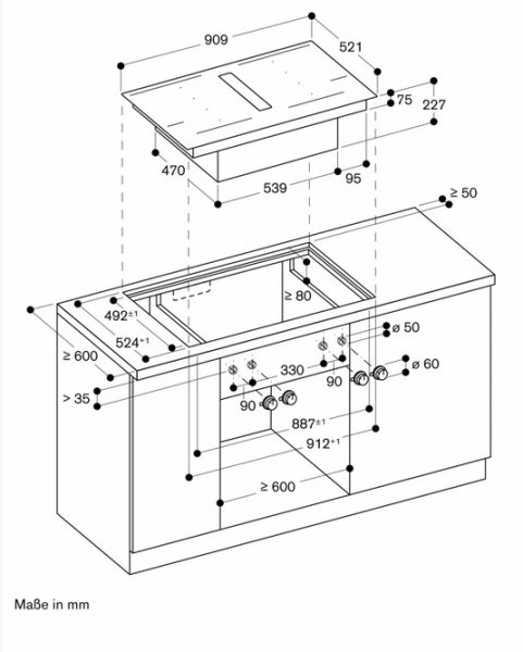 Gaggenau CV492100 400 series Flex induction cooktop with integrated ventilation system